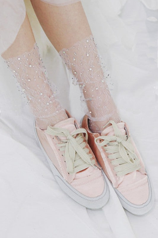 Crystal Accent Lace Ankle Socks