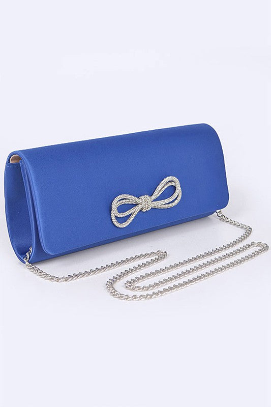 Rhinestone Bow Satin Clutch Bag