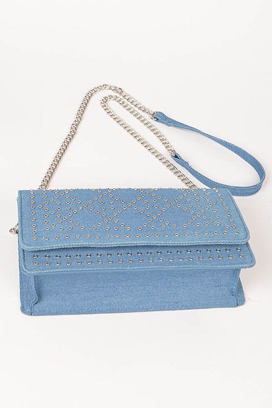 Studded Denim Crossbody Bag