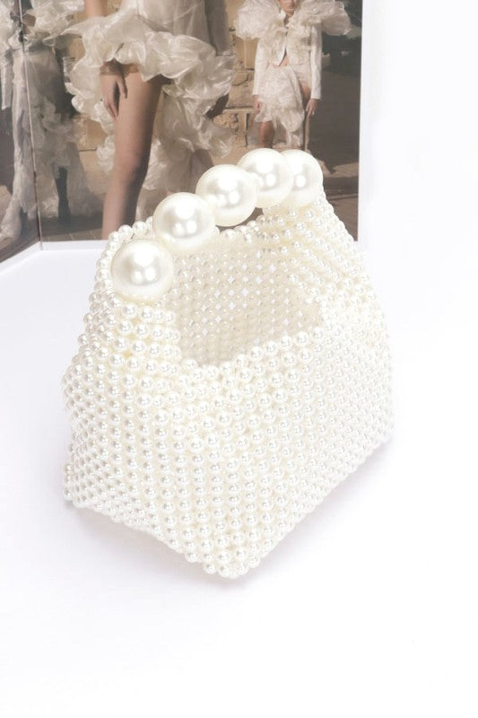 Weaved Pearl Top Handle Mini Clutch