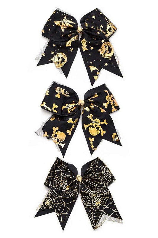 Gold Foil Halloween Large Bow Hair Clip Set