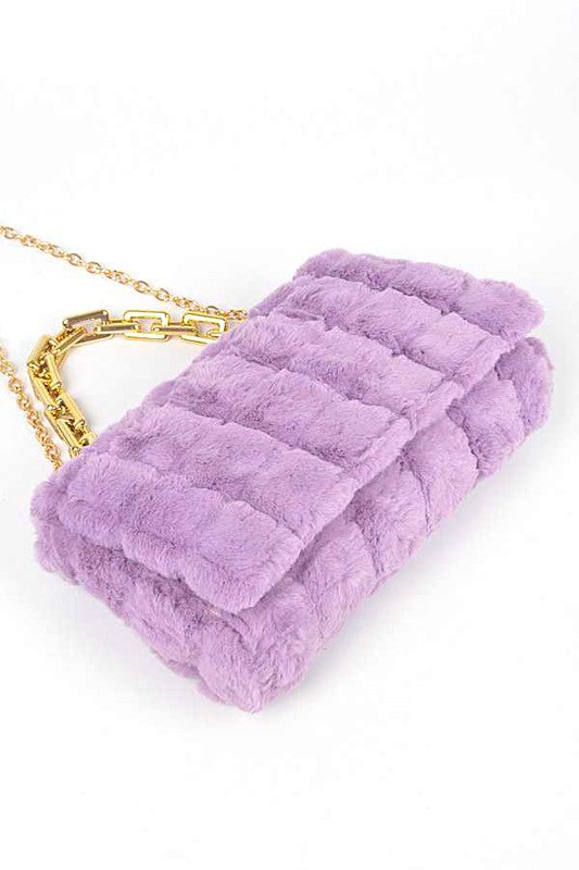 Quilted Faux Fur Chunky Chain Crossbody Bag