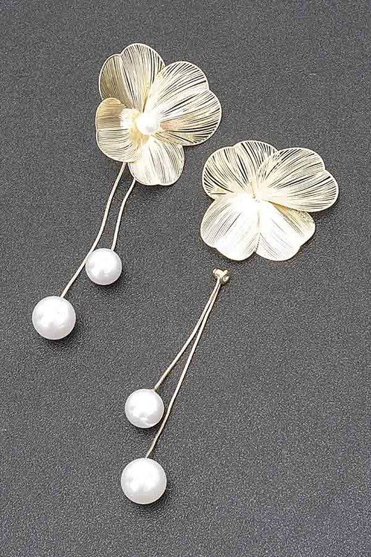 Pearl Drop Filigree Flower Earrings