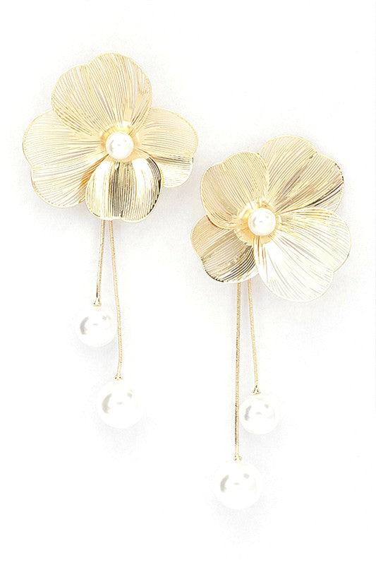 Pearl Drop Filigree Flower Earrings