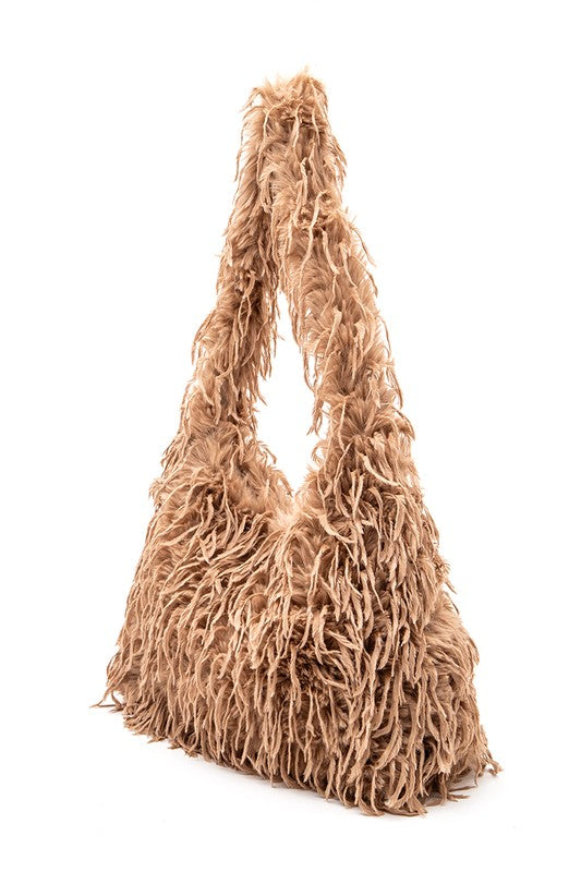 Faux Feather Hobo Slouchy Bag