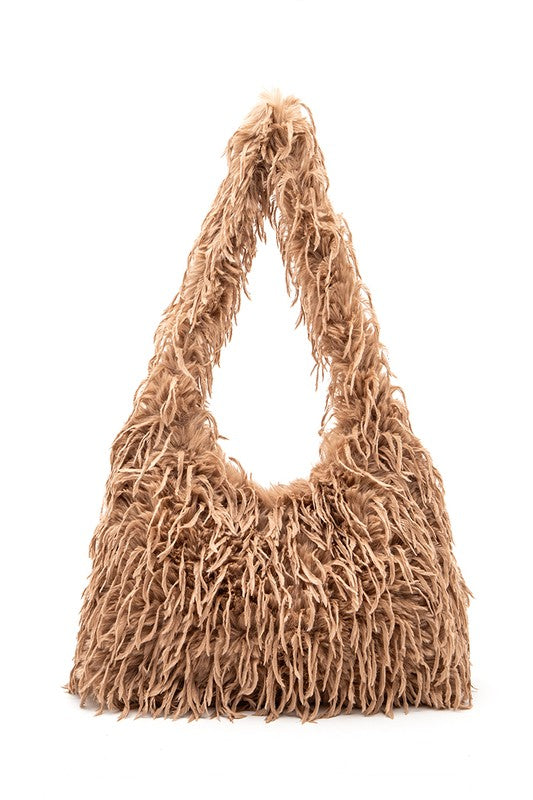 Faux Feather Hobo Slouchy Bag