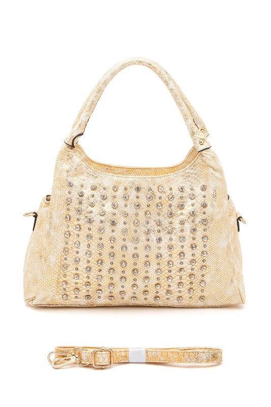 Metallic Snake Crystal Studded Shoulder Bag