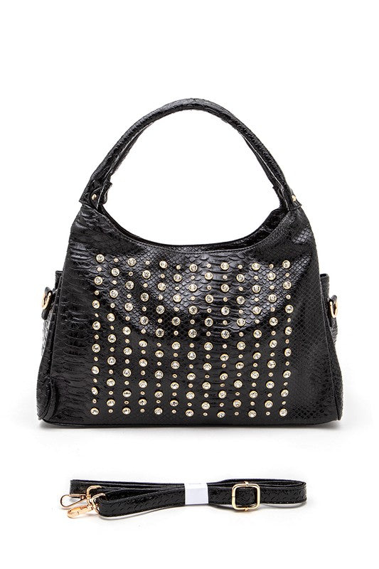 Metallic Snake Crystal Studded Shoulder Bag