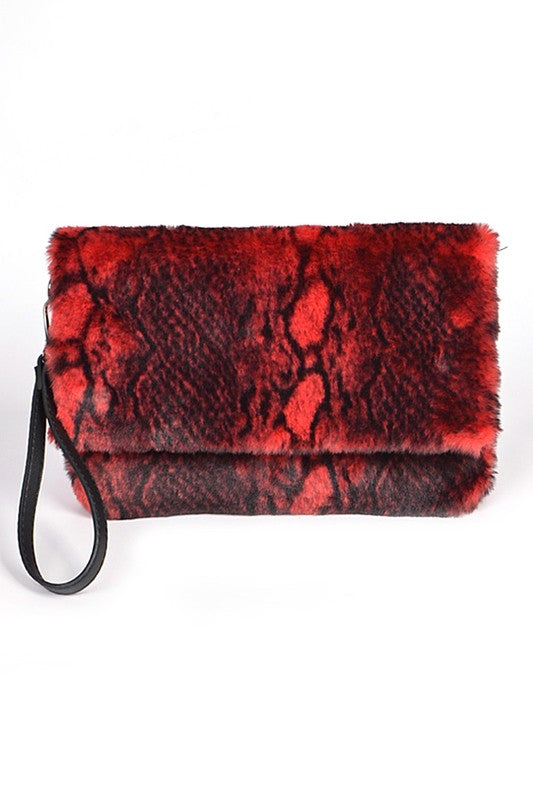 Faux Shearling Snake Print Shoulder Bag