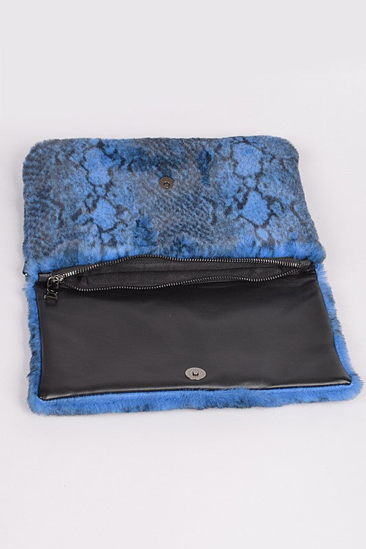 Faux Shearling Snake Print Shoulder Bag