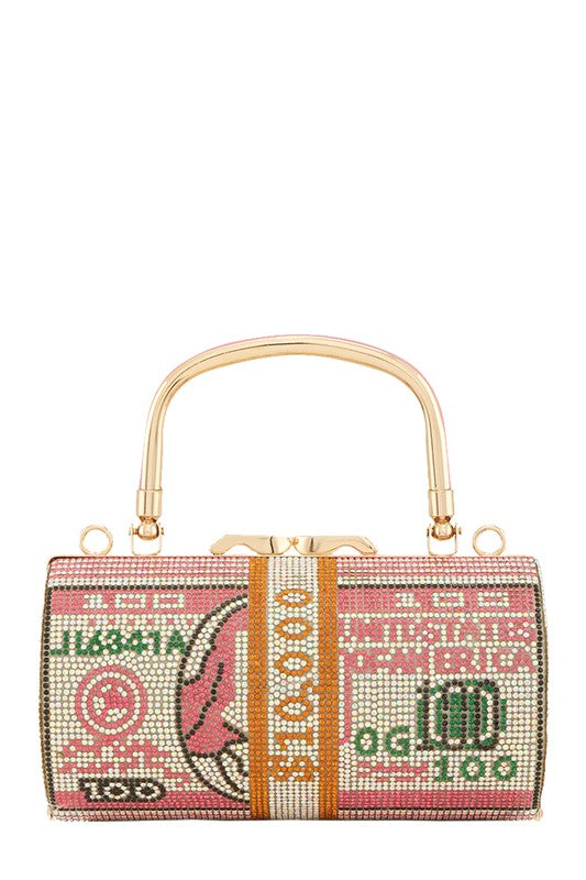 Rhinestone Paved Dollar Cylinder Clutch