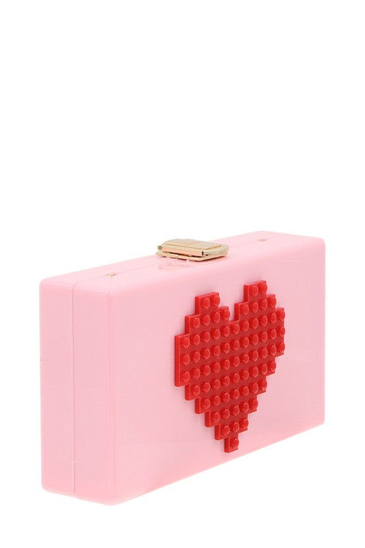 Pixelated Heart Shape Clutch Evening Bag