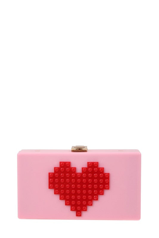 Pixelated Heart Shape Clutch Evening Bag