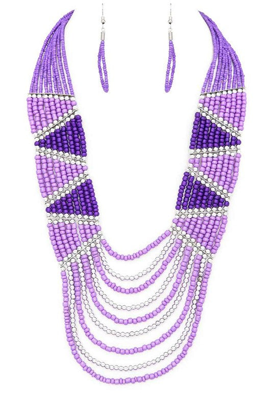 Seed Beads Mix Color Layer Necklace Set