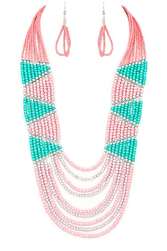 Seed Beads Mix Color Layer Necklace Set