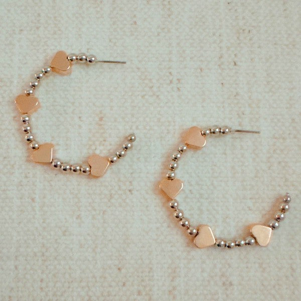 Golden Hearts Beaded Hoop Earrings