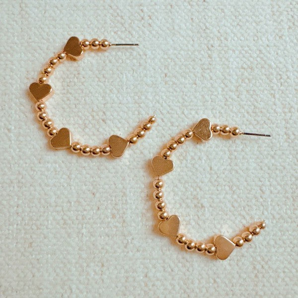 Golden Hearts Beaded Hoop Earrings