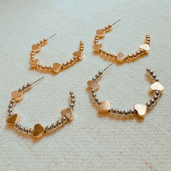 Golden Hearts Beaded Hoop Earrings