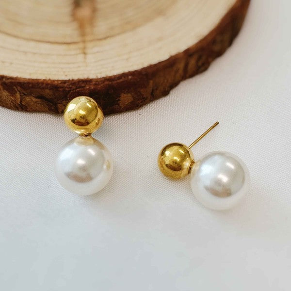 Ball And Pearl Stud Earrings