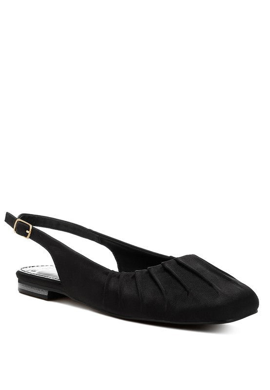 Cheeni Satin Square Toe Flat Slingbacks