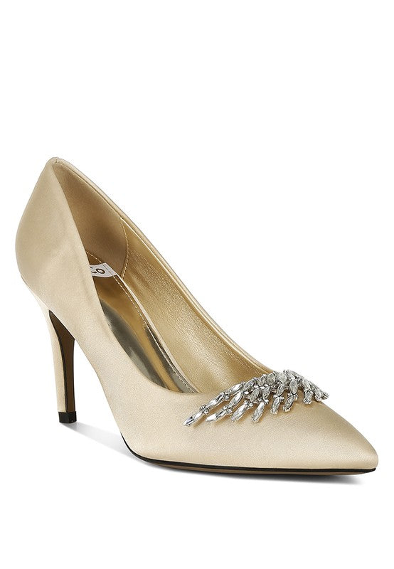 Rhodolia Diamante Brooch Detail Satin Pumps