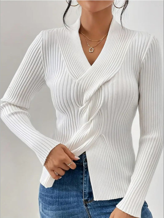 Twist Front Ribbed Long Sleeve Sweater