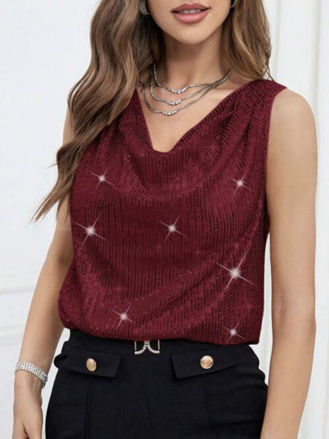 Sequin Cowl Neck Tank