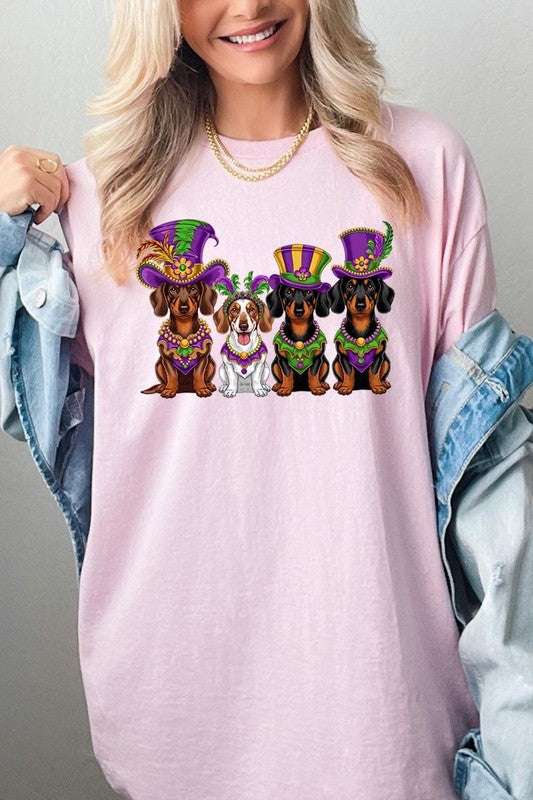 Dachshund Mardi Gras Graphic Plus Heavy Cotton Tee