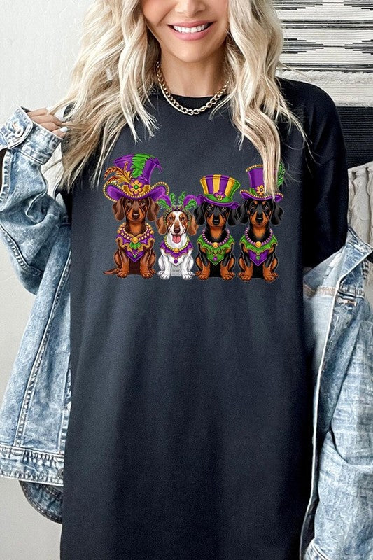 Dachshund Mardi Gras Graphic Plus Heavy Cotton Tee