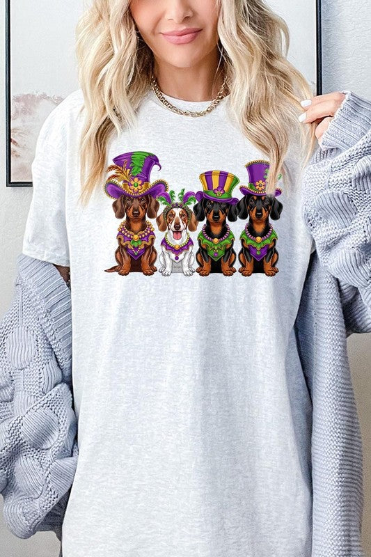 Dachshund Mardi Gras Graphic Plus Heavy Cotton Tee