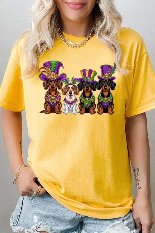 Dachshund Mardi Gras Graphic Plus Heavy Cotton Tee