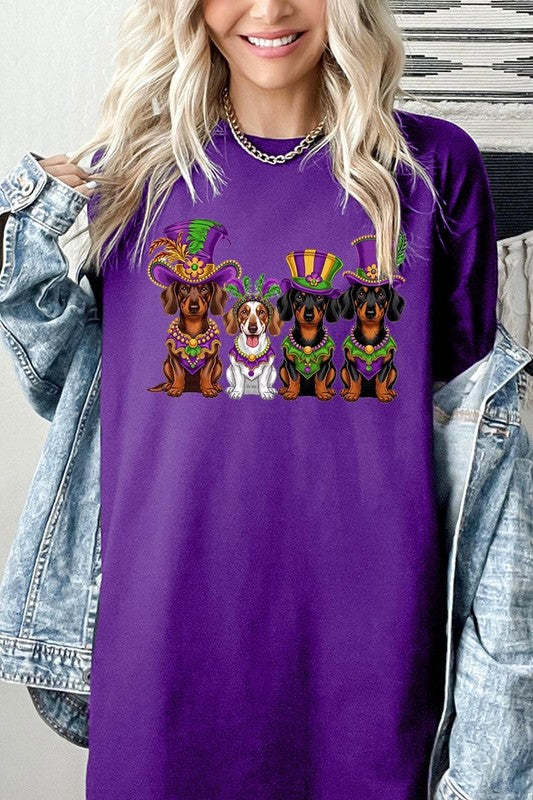 Dachshund Mardi Gras Graphic Plus Heavy Cotton Tee