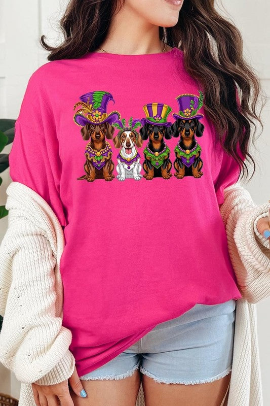 Dachshund Mardi Gras Graphic Plus Heavy Cotton Tee