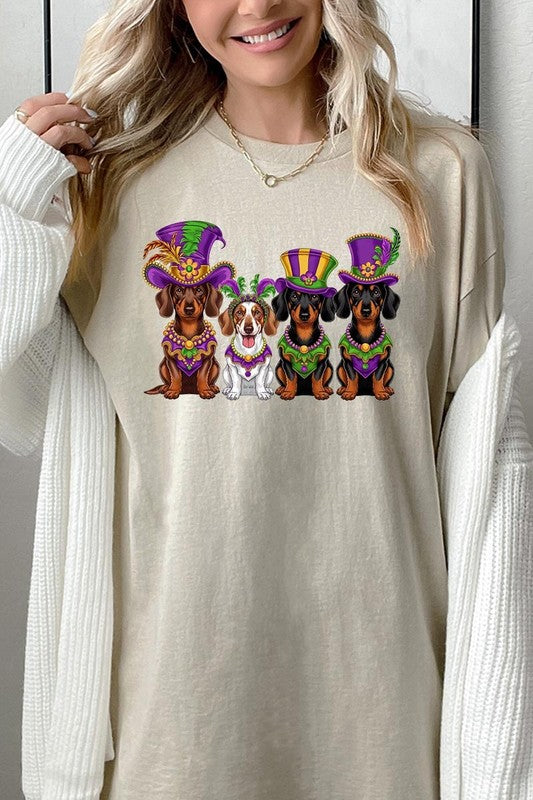 Dachshund Mardi Gras Graphic Plus Heavy Cotton Tee