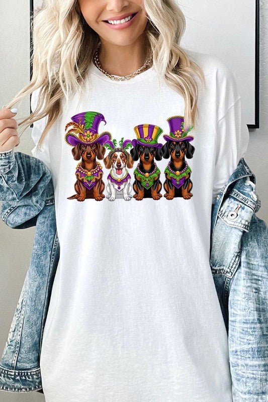 Dachshund Mardi Gras Graphic Plus Heavy Cotton Tee