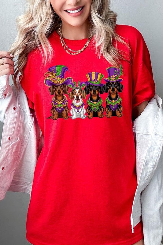 Dachshund Mardi Gras Graphic Plus Heavy Cotton Tee