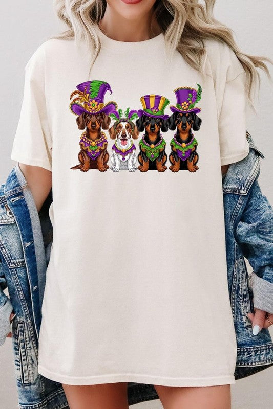 Dachshund Mardi Gras Graphic Plus Heavy Cotton Tee