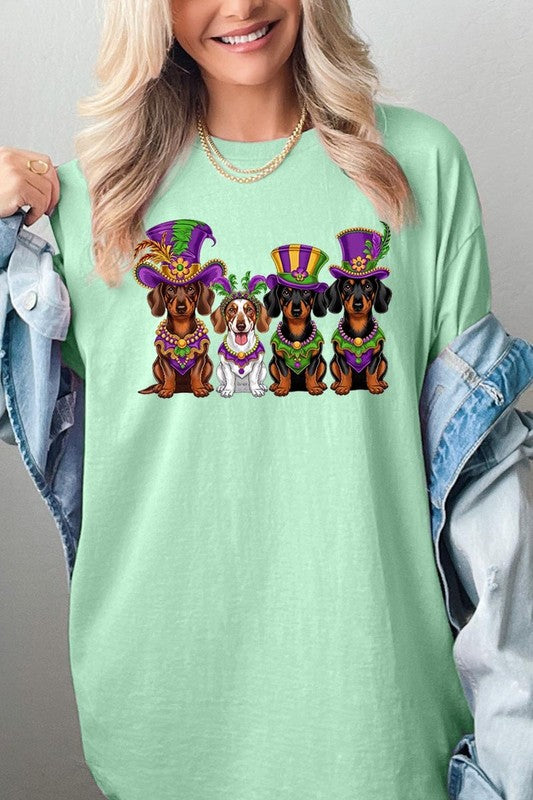 Dachshund Mardi Gras Graphic Plus Heavy Cotton Tee