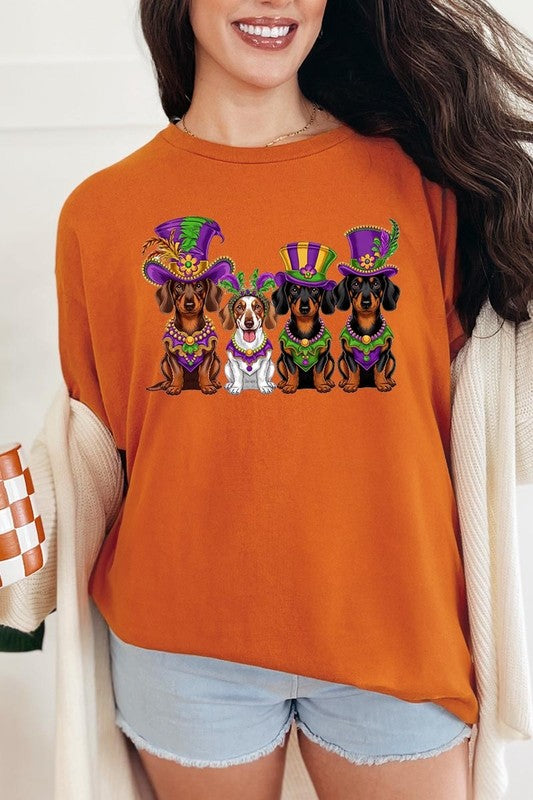 Dachshund Mardi Gras Graphic Plus Heavy Cotton Tee