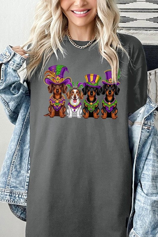 Dachshund Mardi Gras Graphic Plus Heavy Cotton Tee