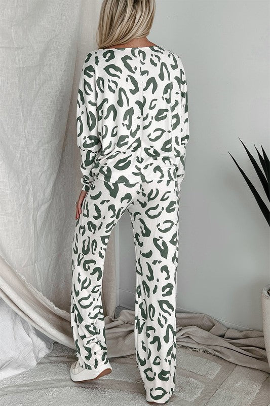 Leopard Animal Print Long Sleeve Loungewear Set